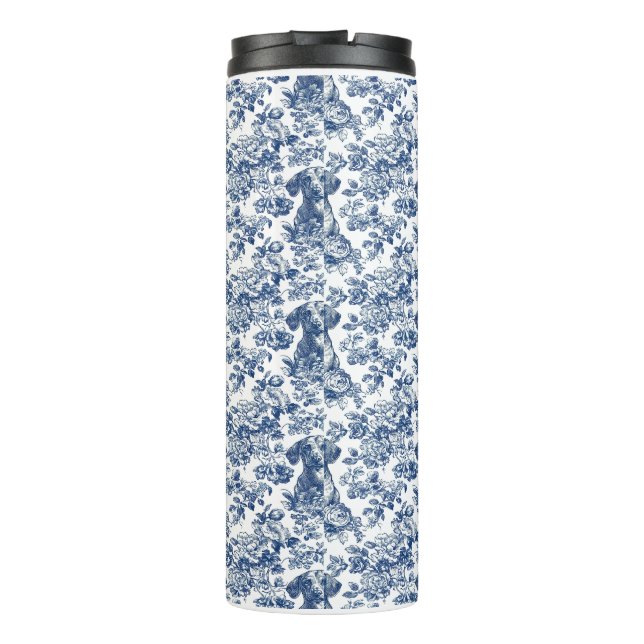 Garrafa Térmica Padrão Azul do Toile Daschund (Verso)
