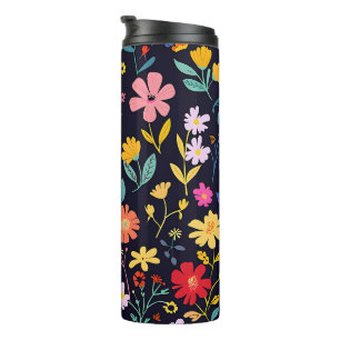 Garrafa Térmica Padrão Boêmio Floral Colorido Ditsy Escuro