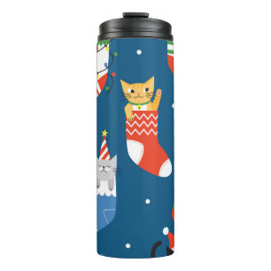 Garrafa Térmica Padrão Bonito de Gatos de Cartoon de Natal