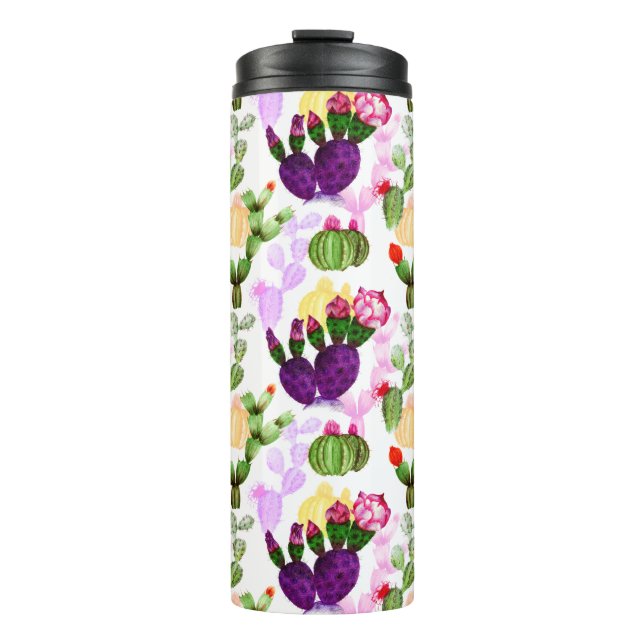 Garrafa Térmica Padrão Botânico de Desenho de Caneta dos Catos Bri (Frente)