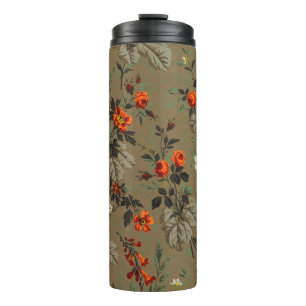 Garrafa Térmica Padrão Botânico de Rosa Laranja Floral Escura Vint