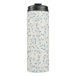 Garrafa Térmica Padrão Botânico Delicado Azul Claro e Creme
