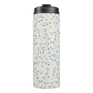 Garrafa Térmica Padrão Botânico Delicado Azul Claro e Creme