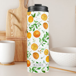 Garrafa Térmica Padrão Botânico Floral de Citrus Laranja de Verão