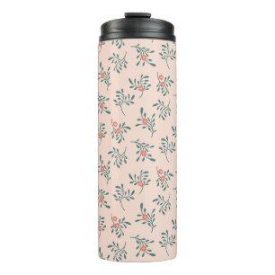 Garrafa Térmica Padrão Botânico Floral Rosa-escuro Verde-azulado