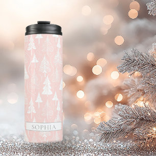 Garrafa Térmica Padrão branco rosa de Natal nº 6 ID1009
