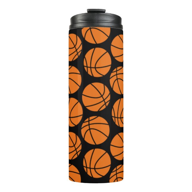 Garrafa Térmica Padrão Clássico de Basquete em Preto (Frente)