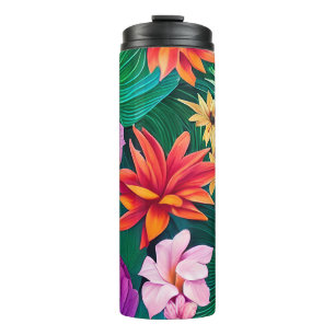 Garrafa Térmica Padrão Colorido de Flores Tropicais