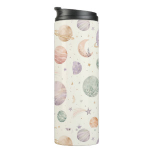Garrafa Térmica Padrão contínuo de Boho Aquarela Espaço & Planetas