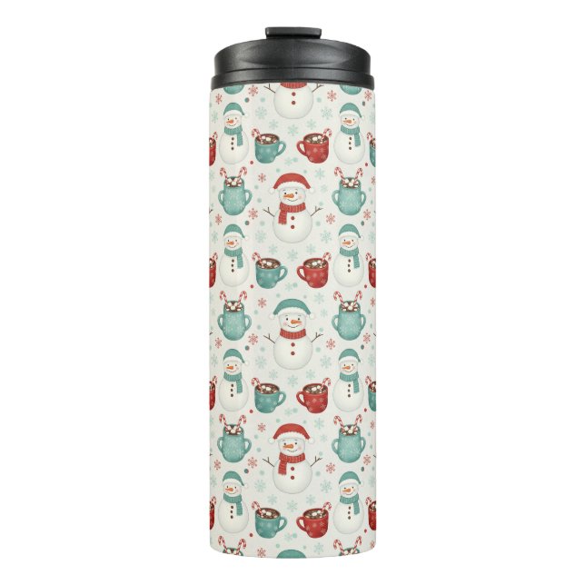 Garrafa Térmica Padrão contínuo de Natal com boneco de neve e choc (Frente)
