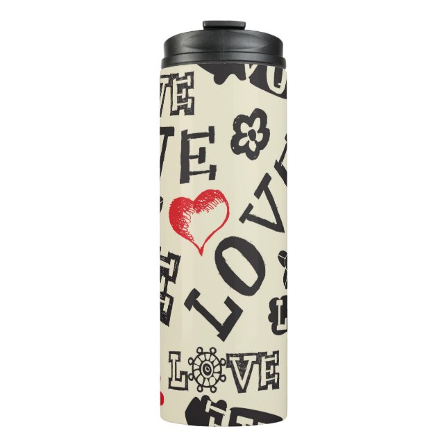Garrafa Térmica padrão de amor desenhado à mão (Frente)