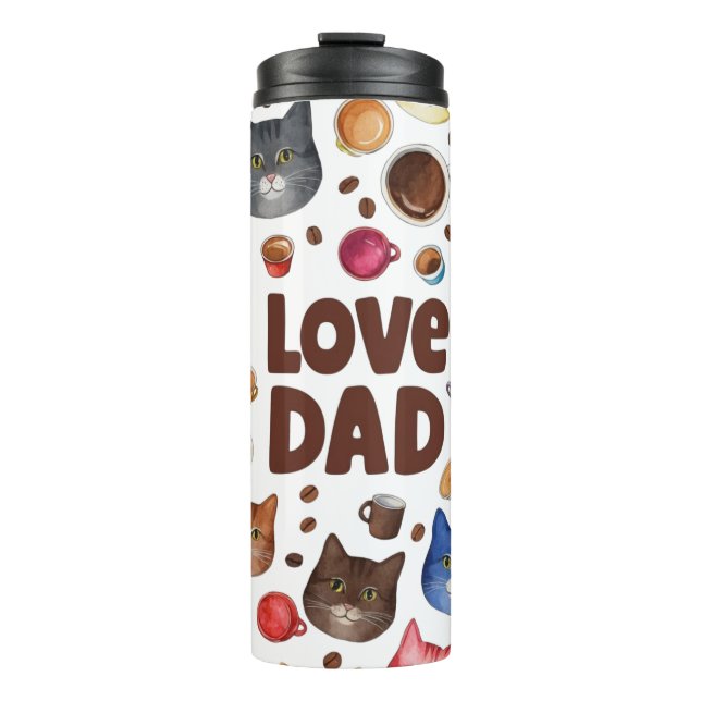 Garrafa Térmica Padrão de Amor Pai Gatos e Café (Frente)