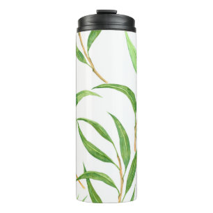 Garrafa Térmica Padrão de aquarela Eucalyptus em branco