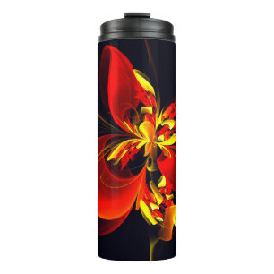 Garrafa Térmica Padrão de Arte Abstrata Floral Amarelo Vermelho Mo