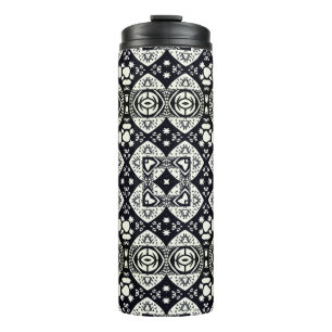 Garrafa Térmica Padrão de Azulejo da Mesquita Árabe Preto e Branco