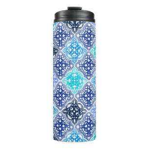 Garrafa Térmica Padrão de Azulejo marroquino pintado azul