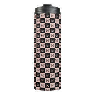 Garrafa Térmica Padrão de borboleta de verificação preto e rosa mo