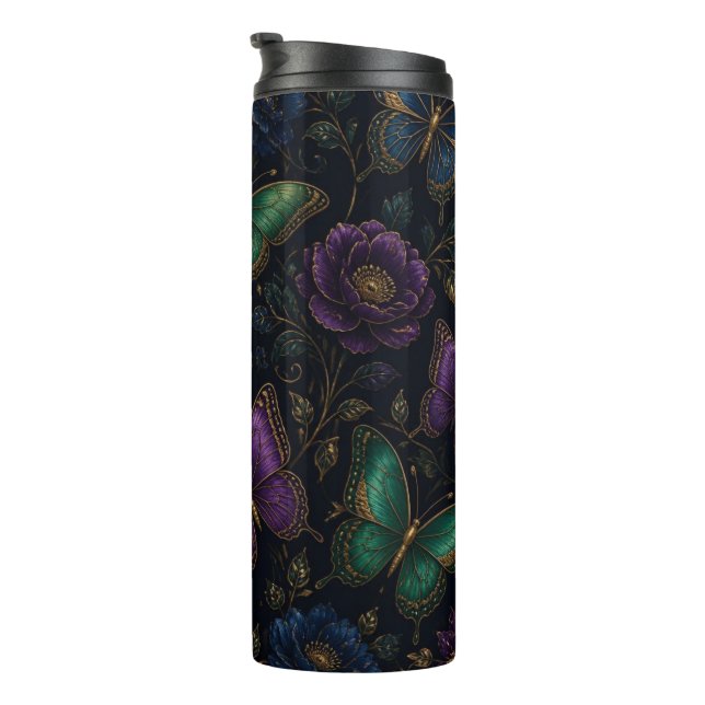 Garrafa Térmica Padrão de Borboleta Elegante Escuro (Rotação à direita)
