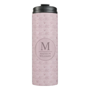 Garrafa Térmica Padrão de Brilho Dourado Rosa Pastel Bege Macio Pe