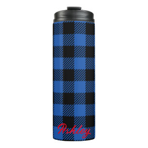 Garrafa Térmica Padrão de Buffalo Checkered Azul Preto Personali