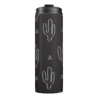 Garrafa Térmica Padrão de Cactus Preto Desenhado à Mão