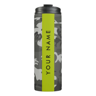 Garrafa Térmica Padrão de Camuflagem Cinza, Seu nome, Personalizar