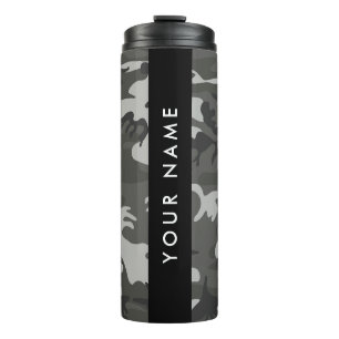 Garrafa Térmica Padrão de Camuflagem Cinza, Seu nome, Personalize