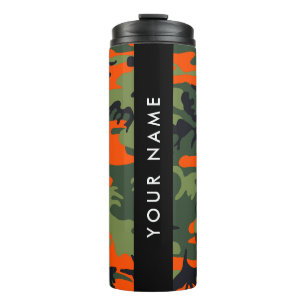 Garrafa Térmica Padrão de Camuflagem Laranja, Seu nome, Personaliz