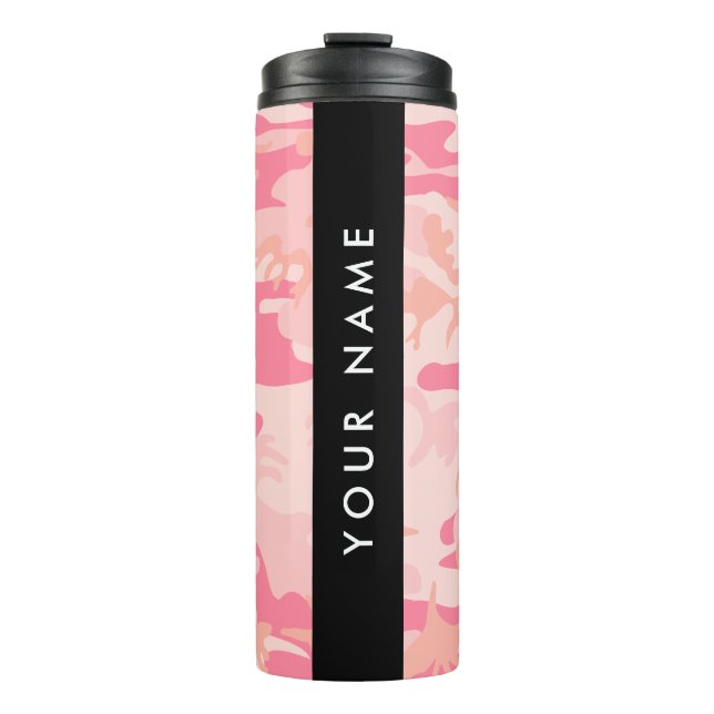 Garrafa Térmica Padrão de Camuflagem Rosa, Seu nome, Personalize (Frente)