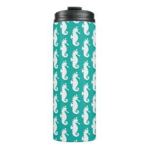 Garrafa Térmica Padrão de Cavalo-marinho Teal 1