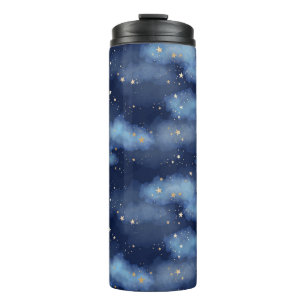 Garrafa Térmica Padrão de Céu Azul Escuro das Estrelas Douradas da