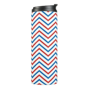 Garrafa Térmica Padrão de Chevron Azul Branco Vermelho