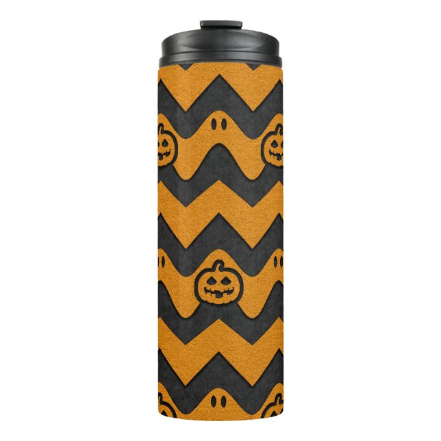 Garrafa Térmica Padrão de Chevron de Halloween com Fantasmas e Abó (Frente)