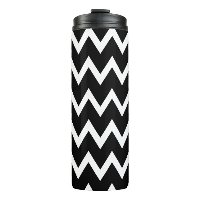Garrafa Térmica Padrão de Chevron Preto e Branco (Frente)