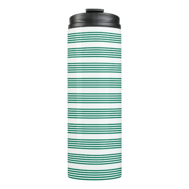 Garrafa Térmica Padrão de cinco faixas verde e branco da floresta (Frente)