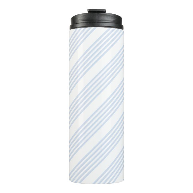 Garrafa Térmica Padrão de cinco listras azul-claro e branco (Frente)
