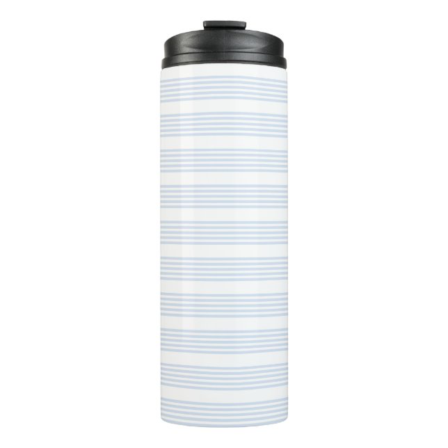 Garrafa Térmica Padrão de cinco listras azul-claro e branco (Frente)