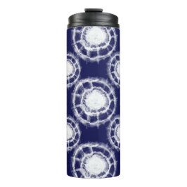 Garrafa Térmica Padrão de Círculos Shibori Azul e Branco