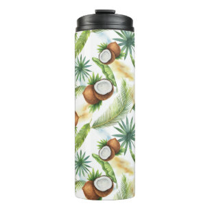 Garrafa Térmica Padrão de Coco Tropical de Aquarela