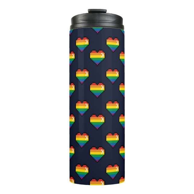 Garrafa Térmica Padrão de Coração do Arco-Íris de 8 Bits (Frente)