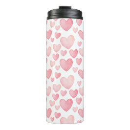 Garrafa Térmica Padrão de Corações em Aquarela Rosa