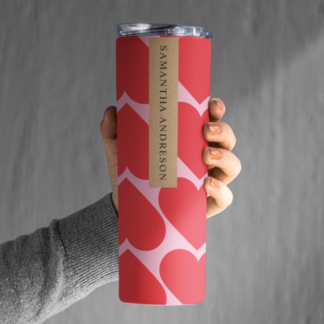 Garrafa Térmica Padrão de Corações Vermelho e Rosa Romântico rico  (Criador carregado)