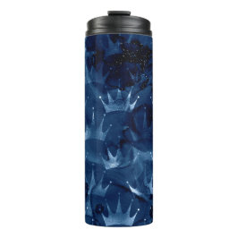 Garrafa Térmica Padrão de Coroa de Sereia Brilho Azul Marinho