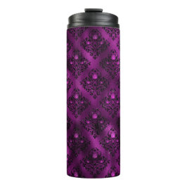 Garrafa Térmica Padrão de Damasco com Glitter Glam Ombre Roxo