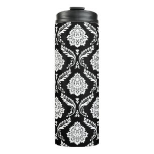 Garrafa Térmica Padrão de Damasco Rococó Branco no Preto