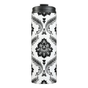Garrafa Térmica Padrão de Damasco Rococó Cinza Preto Branco