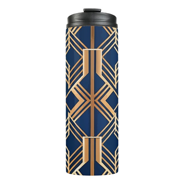 GARRAFA TÉRMICA  PADRÃO DE DECO DE ARTE AZUL E COBRE (Frente)