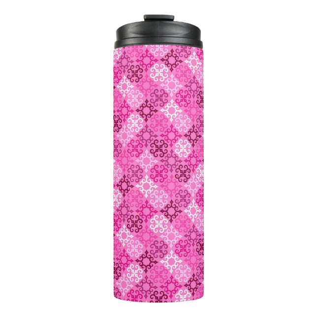 Garrafa Térmica Padrão de Diamante com Filigrana Rosa (Frente)