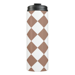 Garrafa Térmica Padrão de Diamante em Branco e Mocha Mousse
