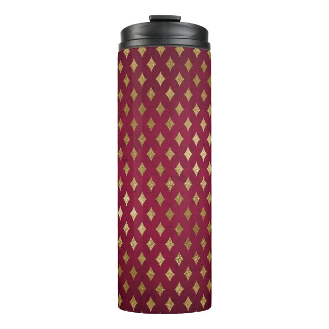 Garrafa Térmica Padrão de diamante em burgundy e dourado (Frente)